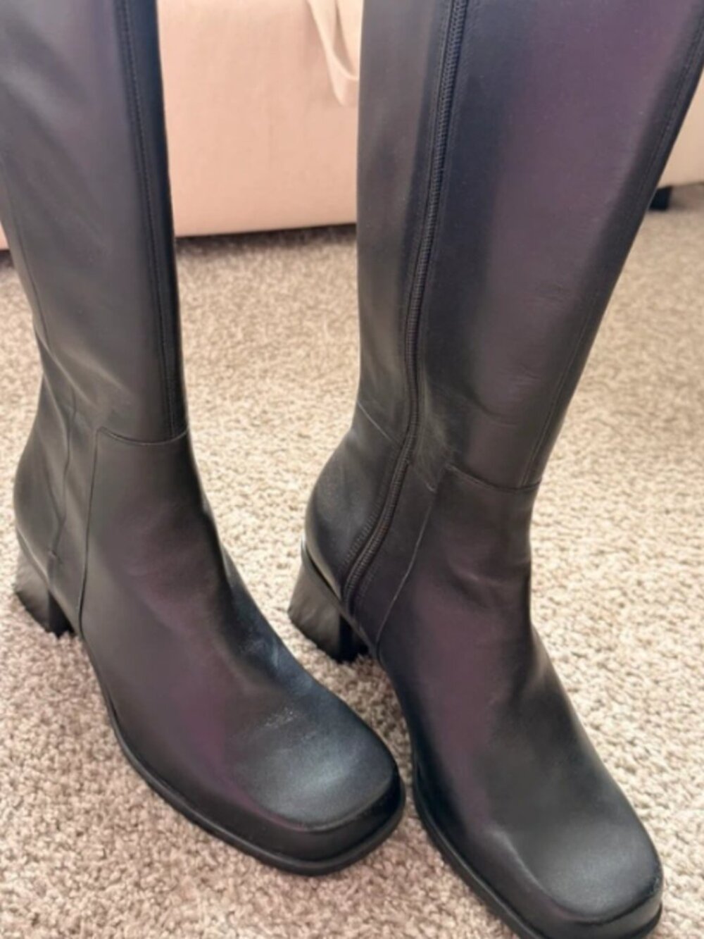 Vintage Nautralizer Square Toe Black Leather Knee High Boots 8 / 9 - Picture 2 of 5